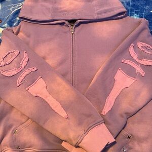 Lavender Zip-Up Hoodie with Appliqué Details